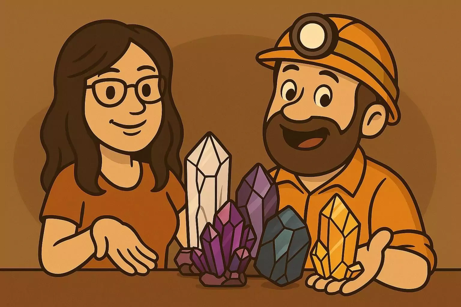 Alain et Alex présentent des pierres naturelles de grotte - Ardèche